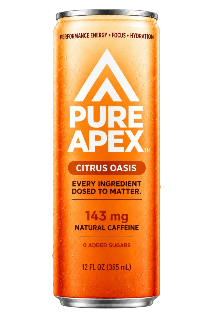 Pure Apex Citrus Oasis can, Performance Hydration Energy, 143mg natural caffeine